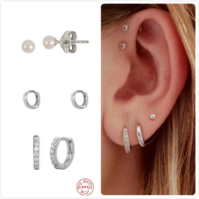 925 пробы серебряные серьги для женщин в стиле панк маленькие серьги на подарок девочке хрящевой жемчуг серьги для женщин Циркон aretes R5