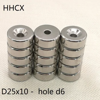 

10PCS/LOT Disk magnet 25*10 Hole 6 N35 Strong D Countersunk NdFeB magnet 25x10 Permanent magnet 25X10-6 for speaker