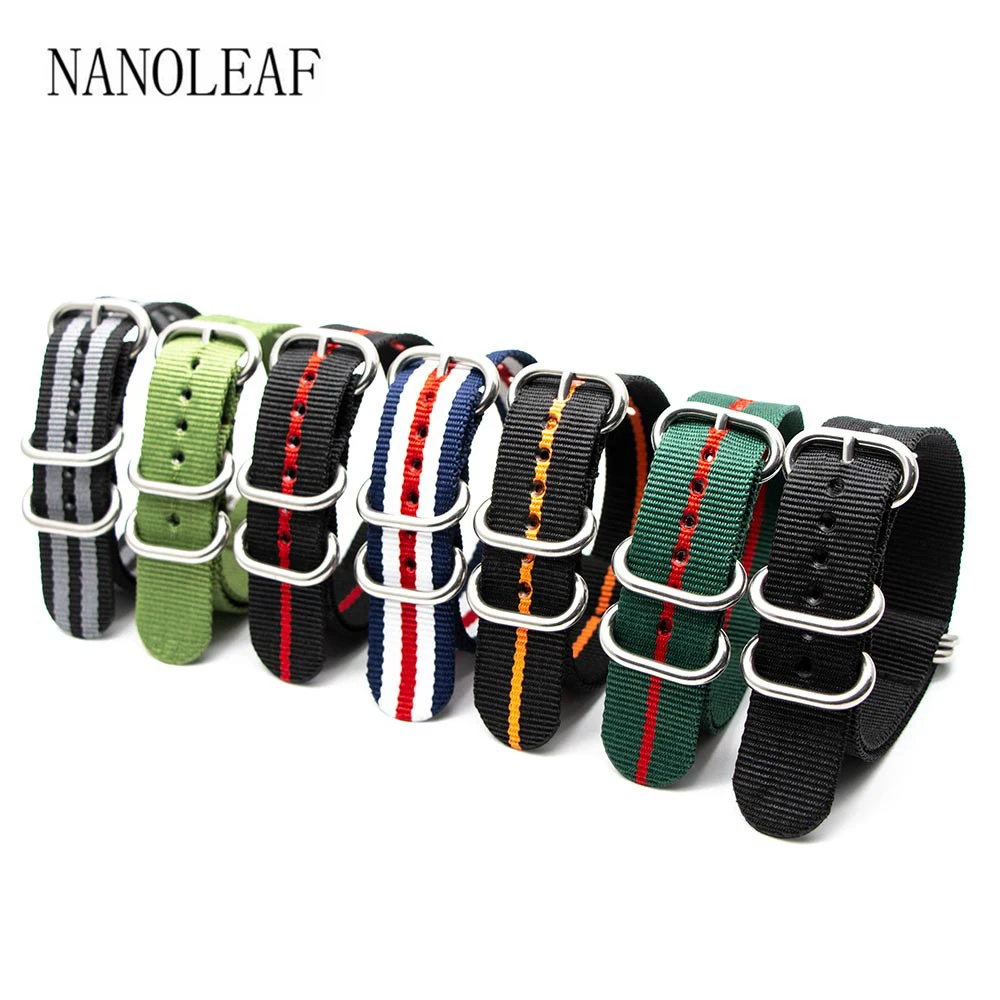 Watch-Strap Wristband Braid Replacement Silver 20MM Nylon 18MM 24MM 22MM for 5-rings/Solid-color/Striped