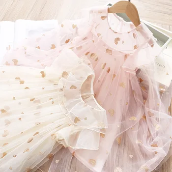 

5239 Sequins Hearts Ruffles Tutu Princess Baby Girl Dress New Summer Party Wedding Kid Dress For Girl Wholesale Children Clothes