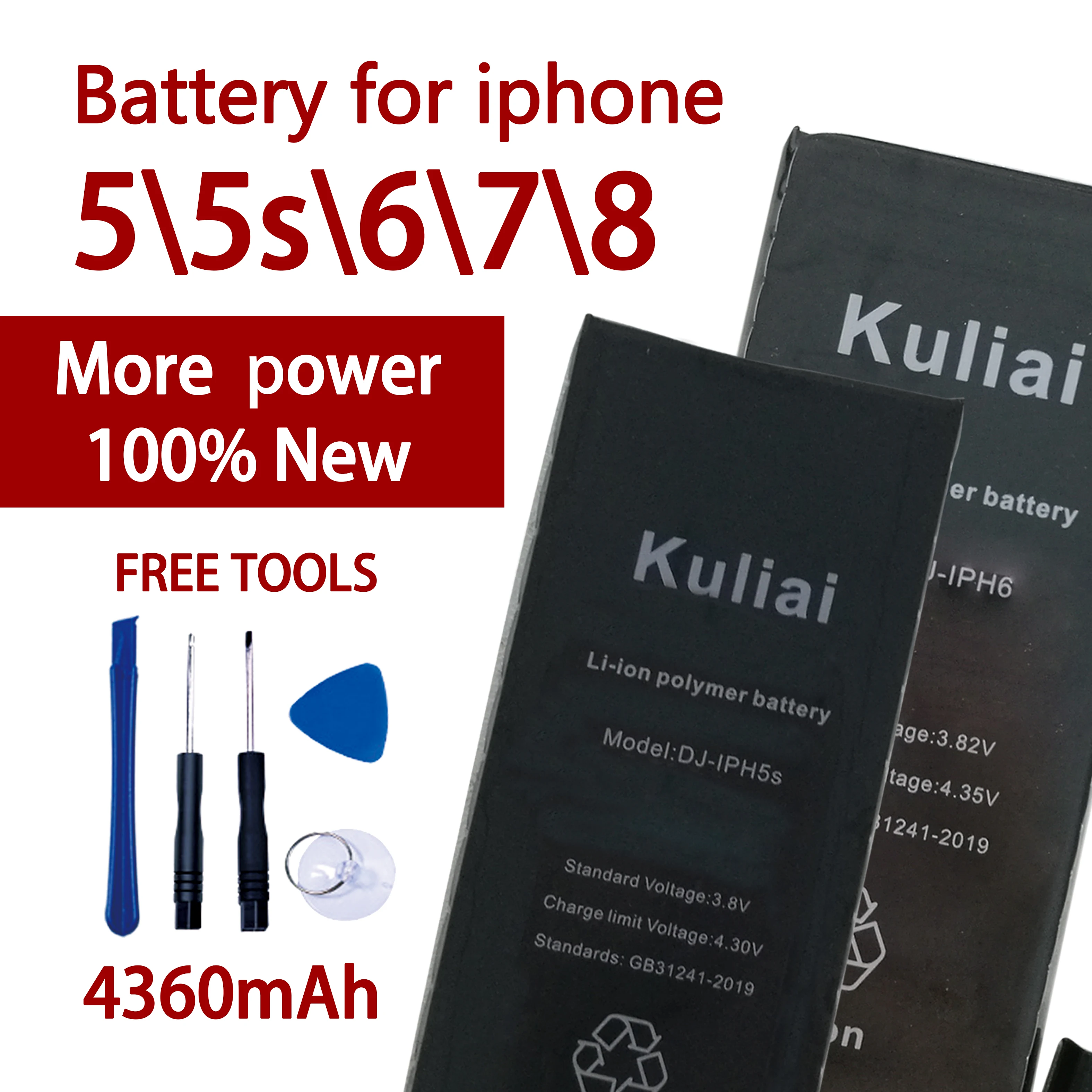 

Phone Battery For iPhone 6 5S 5 7 iPhone 8 High Capacity Replacement Lithium Polymer Bateria + Free Tools