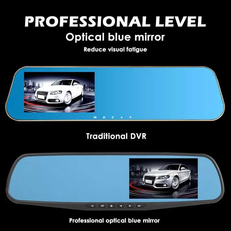 1080p Q103B HD Автомобильное зеркало заднего вида Dashcam DVR с камерой заднего вида с поддержкой карт TF 16 ГБ бесшовная запись Многоязычная