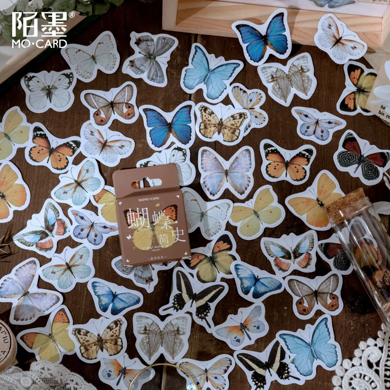 

46pcs/box Vintage Butterfly Stickers Decorative Junk Journal Mini Stickers Scrapbooking DIY Diary Album Craft Stickers Planner