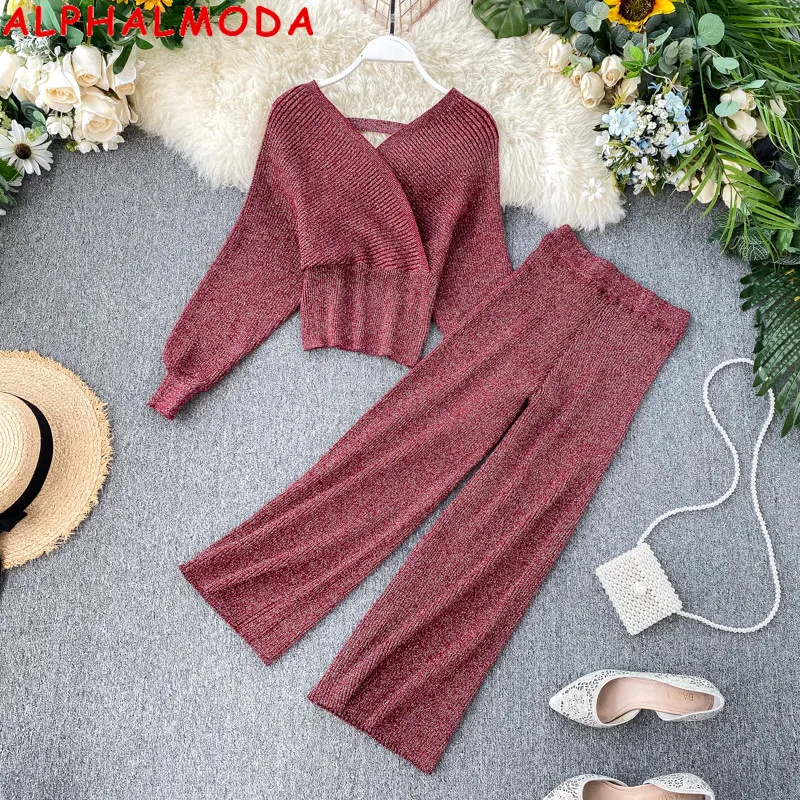 ALPHALMODA новинка 2019 вязаный сексуальный свитер с v-образным вырезом и рукавом