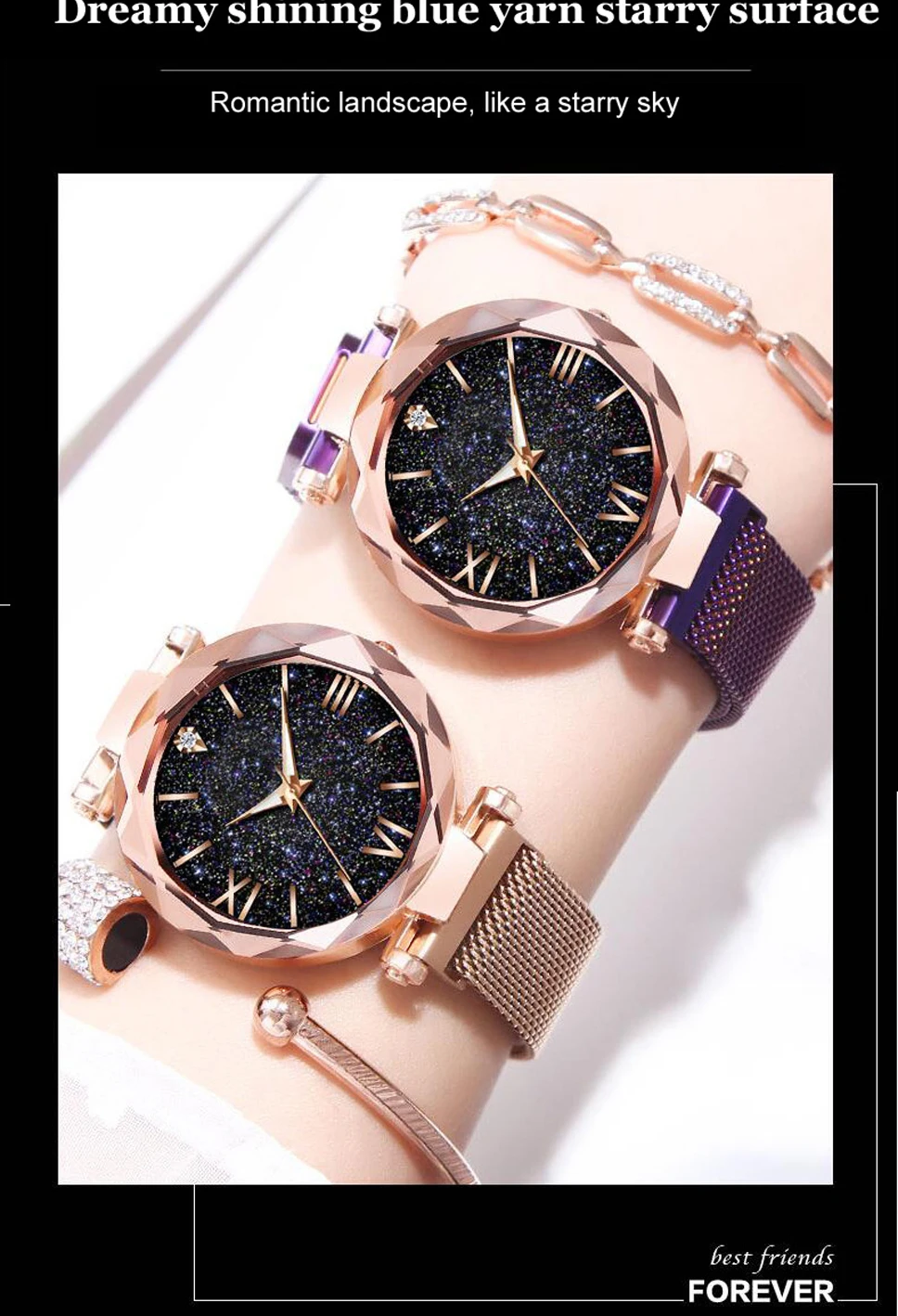 Роскошные женские часы, магнитные часы звездного неба, модные женские кварцевые наручные часы с бриллиантами, розовое золото, подарки для женщин