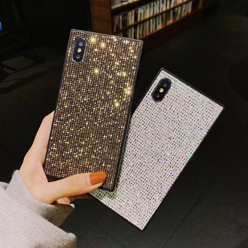 Квадратный Блестящий горный хрусталь чехол для телефона iphone 11 Max pro XR XS X XS Max X 8 7Plus Блестящий Алмазный защитный чехол