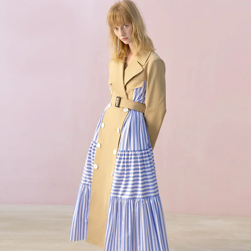 

Long Coat Women Patchwork Fashion Winter Warm Windproof British Style Wide-waisted Designer Women Jackets Lapel Plaid Jacket