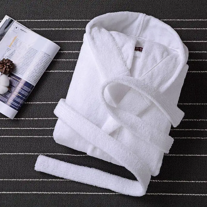 Winter Thick Pure Cotton Plain Color Bathrobes Embroidery Bath Robes Unisex Long-sleeve Absorbent Terry Hooded Dressing Gown Winter Thick Pure Cotton Plain Color Bathrobes Embroidery Bath Robes Unisex Long-sleeve Absorbent Terry Hooded Dressing Gown