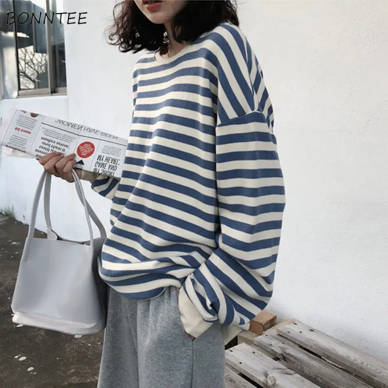 

Hoodies Women Thin 2019 New Spring Autumn Korean Style Stripe Loose Large Simple Ulzzang Harajuku All-match Womens Clothing Chic