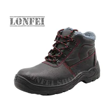 Черные кожаные зимние сапоги, сохраняющие тепло, с утолщенной подкладкой, устойчивые к разбиванию, со стальным носком, рабочие ботинки с защитой от холода, защитная обувь