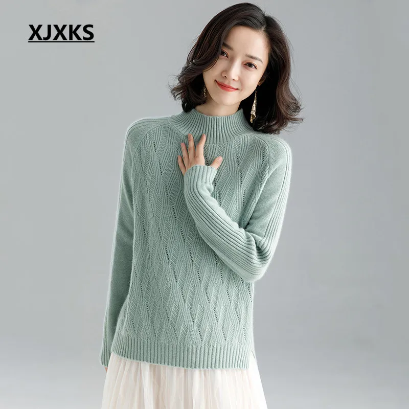 

XJXKS High-end Rabbit velvet knitted sweater women pullover 2019 winter new comfortable warm women turtleneck sweater