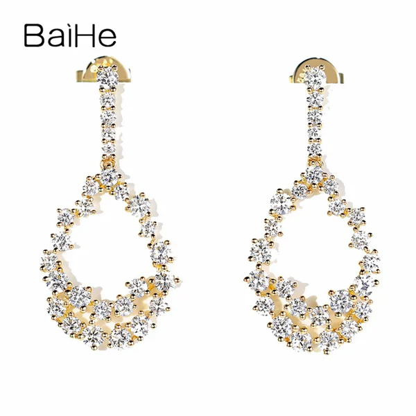 Yellow Gold BAIHE Solid 14K розовое золото(AU585) 1.2ct H/SI круглые натуральные бриллианты Свадебные модные ювелирные изделия подарок серьги-гвоздики - Цвет камня: Yellow Gold