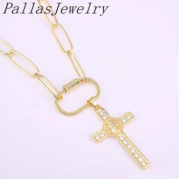 

5Pcs Gold Color Oval Lock Necklaces For Women Lock Carabiner Clasp Pave Cz Cross Necklaces Pendants Womens Men Jewelry