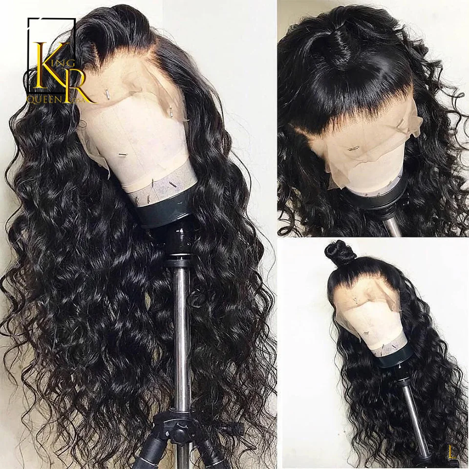 

Natural Black Deep Wave 13X4 Lace Front Human Hair Wig 150% Density With Baby Hair Remy Brazilian Bleached Curly Hair VSBOB