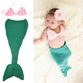 

Mermaid outfit Newborn Crochet Photography Props Baby Costumes Infant Photo Props Outfits 0-3M