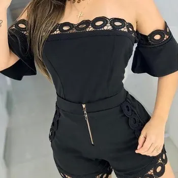 

2020 Summer Sexy Nightclub Set Women Lace Tracksuit Set Ladies Off Shoulder 2 Piece Set Women Tight Short Pant Suit Female 3XL