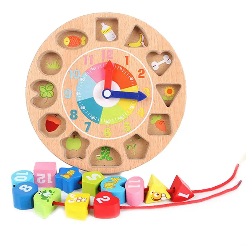 

Children'S Intellectual Power Wooden Digital Animal Wearing Rope Toy Beaded Game Creative Clock Building Blocks Digital Geometri