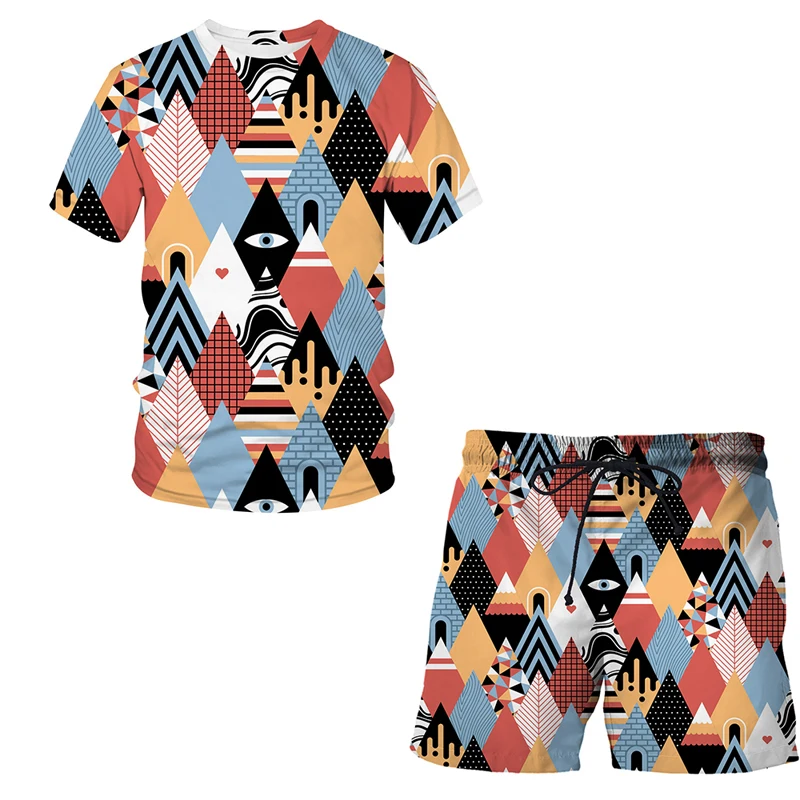 

2021 New Style 3D Abstract pattern Printed T-shirt Suit Casual Men's/Women's Short Sleeve Beach Shorts 2-Piece Set