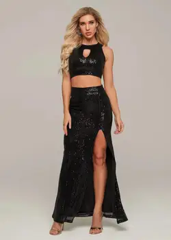 

2019 Hot sale Deep Slit Empire O-neck Backless Hollow Out Sequined Dress Party Sexy Women celebrity body con dresses wholesale