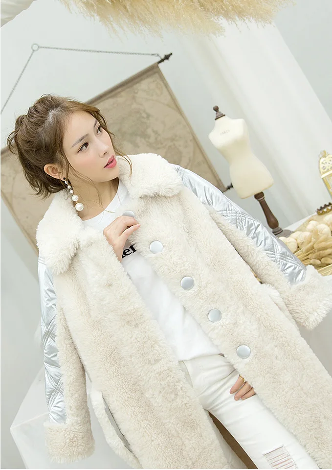 Зимнее пальто из натуральной овечьей шерсти, Женская длинная теплая куртка с принтом из овечьей шерсти, женская пуховая парка, стеганая бархатная верхняя одежда