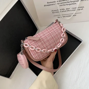 

Casual Woolen Splicing Women Shoulder Bags Ladies Chain Underarm Handbag with Purse