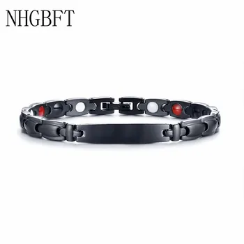 

NHGBFT 4 in 1 Magnetic Therapy Bracelets For Women Man Black Stainless steel Healthy Bracelet
