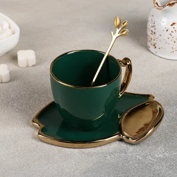 

Pair of tea "Livona", cup 150 ml, saucer 14 cm, spoon, emerald