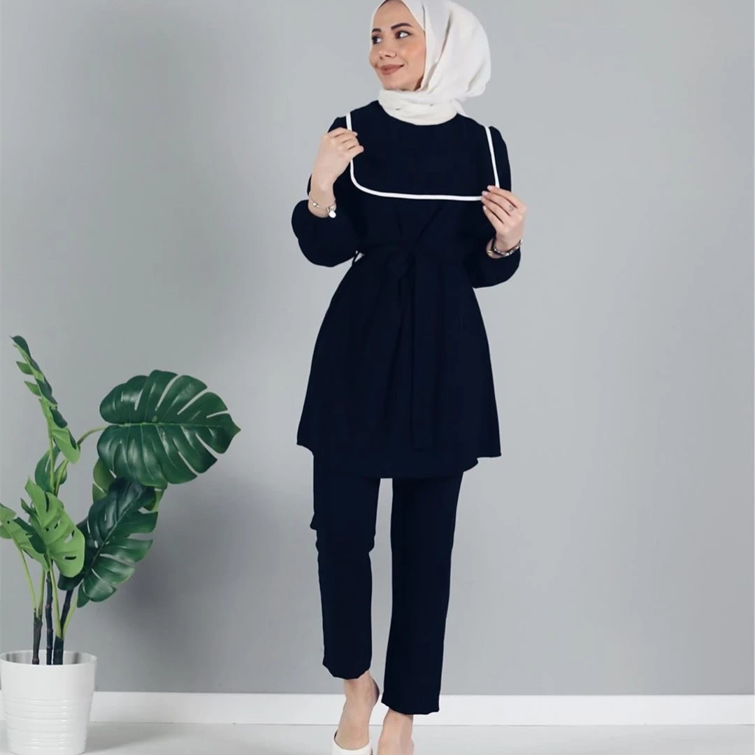 Womens Fashion Arab Muslim Tops /& Pant Two Piece Sets Wiht Belt