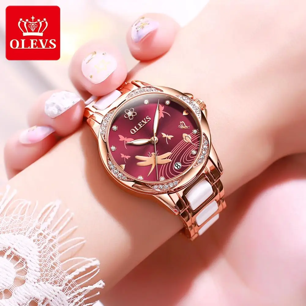 

OLEVS Luxury Brand Women Mechanical Watch Ceramics Watchstrap Automatic Mechanical Watches for Women Gift for Women