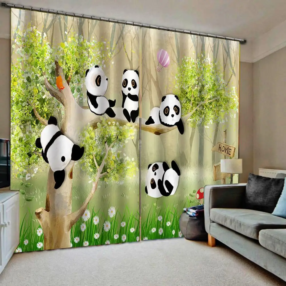 3D Curtain 2 Panels Set Readymade Pandas Bamboo Scenic Forest Nature Cute 018 