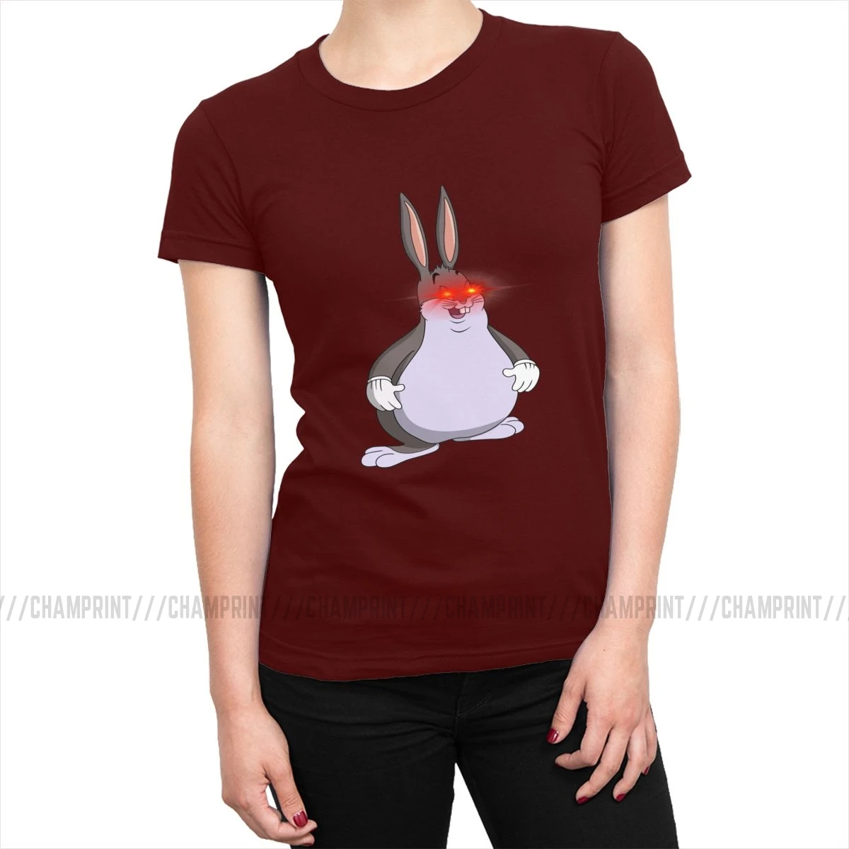 Для женщин большой Chungus толстая футболка для девочек с принтом в виде кролика Футболка Harajuku короткий рукав хлопковые футболки Топ с круглым вырезом уличная Женская одежда с надписью «Размеры - Цвет: Бургундия