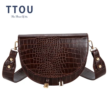 

Women Alligator Pattern Over the Crossbody Bag Crocodile Semicircle Saddle Bags Soft Leather Shoulder Bags For Ladies Handbags