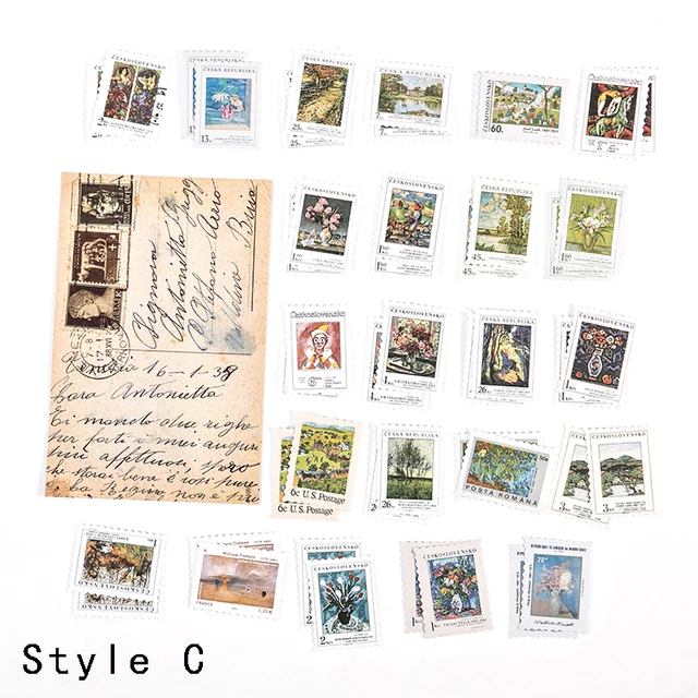 Mr.paper 6 Designs 46 Pcs/bag Vintage Retro Style Philatelic Museum Series Creative Hand Account DIY Decoration Stamp Stickers C