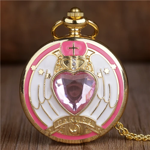 Антикварные милые Сакура анимация Сейлор Мун косплей карманные часы брелок цепочка ожерелье карманные часы подарки для девушек - Цвет: pink