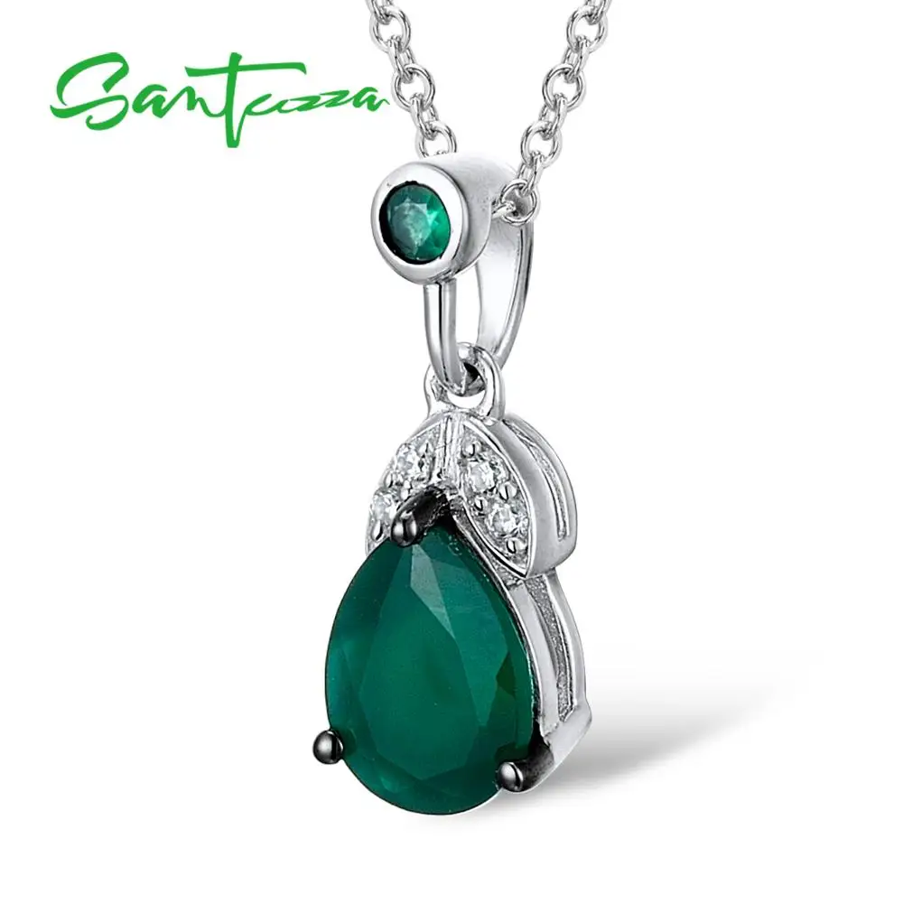 Женский серебряный кулон SANTUZZA из серебра 925 пробы с зеленым халцедоном ювелирные