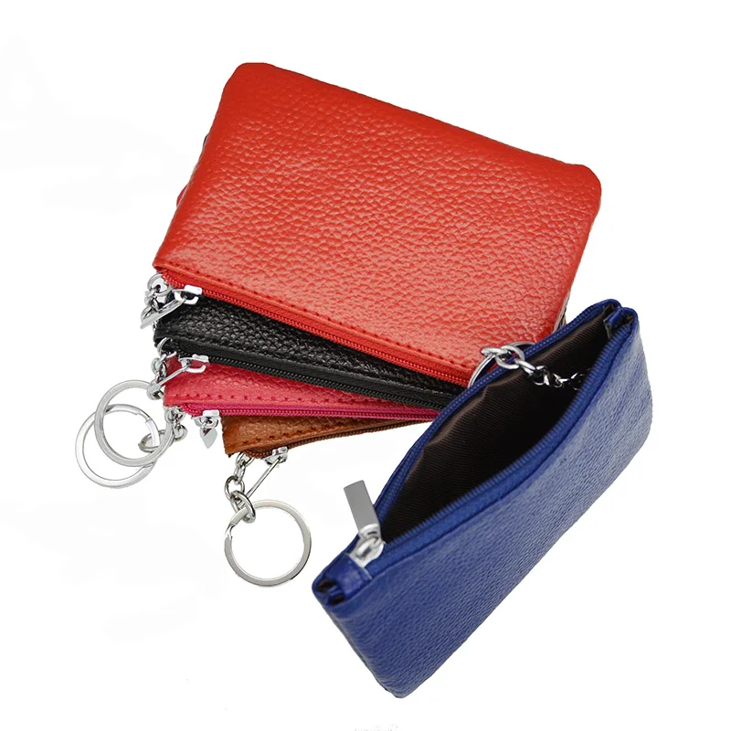 Кошелек для ключей из натуральной кожи, популярный маленький кошелек для монет карамельного цвета, румяно-красная посылка для карты автобуса, карман на молнии, логотип на заказ