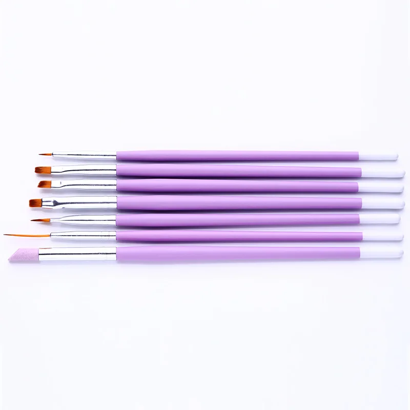 7 PCS Combination Nail Art Brush Set French Liner Dotting Acrylic Builder Flat Crystal Painting Drawing Carving Pen For Gel 3