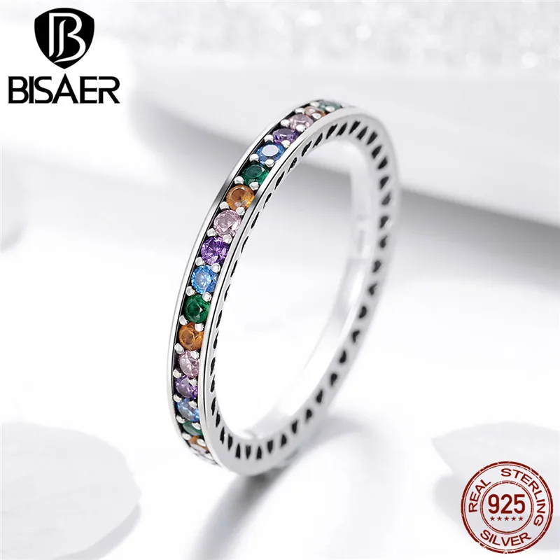 Серебряные, радужные, серебряные кольца, 925 пробы, серебряные, красочные CZ стекируемые кольца на палец для женщин, модные ювелирные изделия GXR392