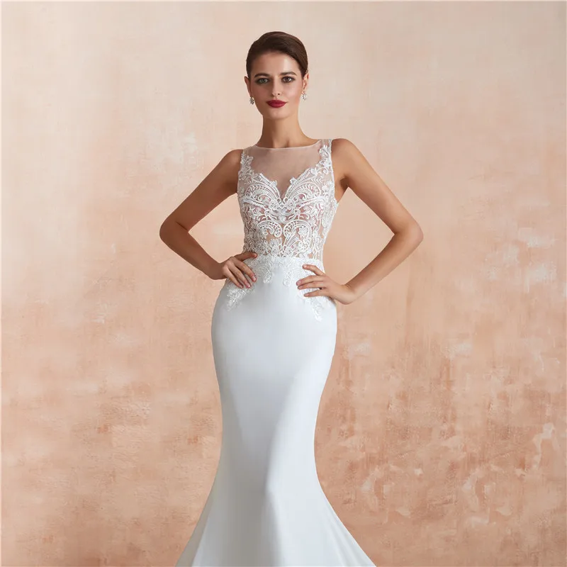 White Long Formal Dress Evening Gown Elegant Mermaid Lace illusion Sleeveless Evening Prom Dress Robe De Soiree