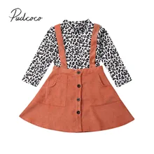 Г. Весенне-осенняя одежда для малышей Одежда Для Маленьких Девочек Леопардовый топ с длинными рукавами, футболка, комбинезон платье на бретелях, комплект одежды, От 1 до 5 лет