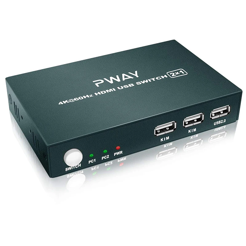 Pway Hdmi Kvm Switch 2 Port, Ultra Hd 4k60hz, Usb 2.0 Hub, Support