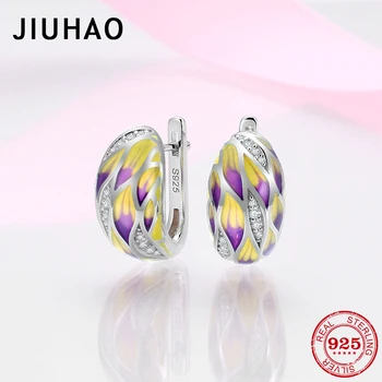 

Blooming flowers Silver Earrings For Women Pure 925 Silver flower Earrings brincos Fine Jewelry Handmade Enamel