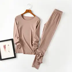 2019 осенне-зимний женский бархатный пижамный комплект с длинными рукавами, теплая Футболка-джемпер + штаны, 2 предмета, одноцветная одежда