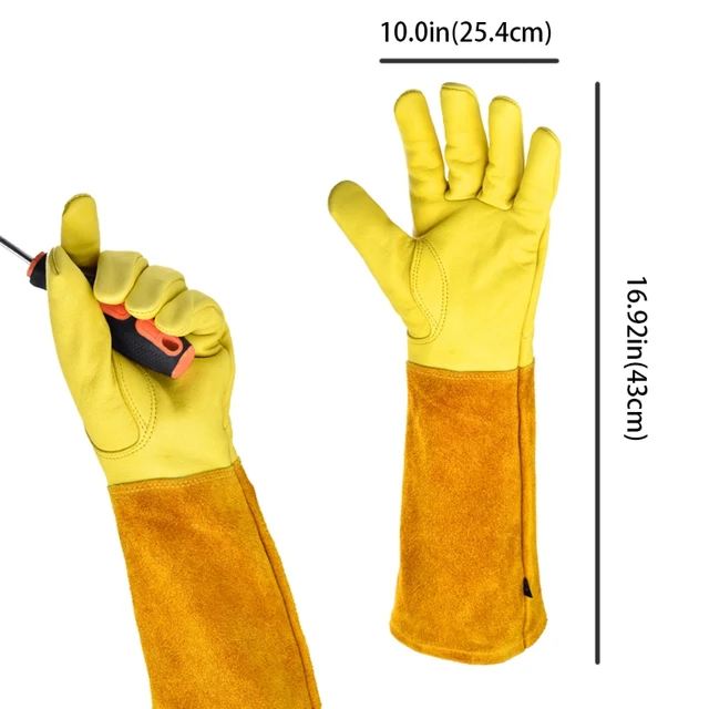 Leather Breathable Gauntlet Gloves Rose Pruning Long Sleeve Gloves for Men and Women Best Gardening Glove