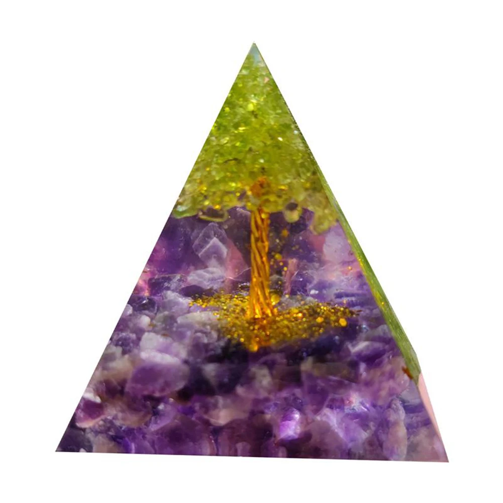 Tree of Life Orgone Pyramid Crystal Energy Orgonite Pyramid Peridot Healing Gem Stones EMF Orgonite Chakra Reiki Meditaiton Tool