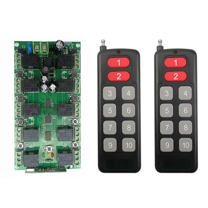 

DC 12V 10CH 10 CH Independent Relay RF Wireless Remote Control Switch System, Transmitter + Receiver 10CH Relay 315/433 MHz