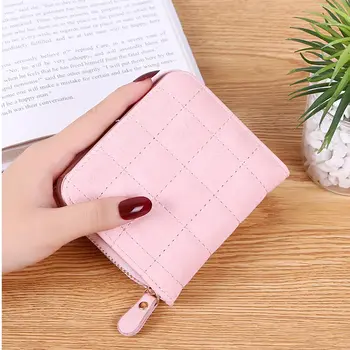 

Women Short Wallets PU Leather Female Plaid Purses Plaid Card Holder Wallet Fashion Woman Small Zipper Wallet With Coin Purse