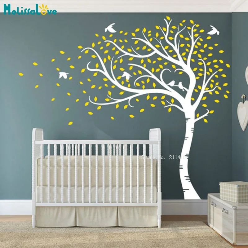 

Premium Large Sweeping Autumn Tree Decals with Leaves and Birds Quality Vinyl Matte Wall Art Stickers YT5627