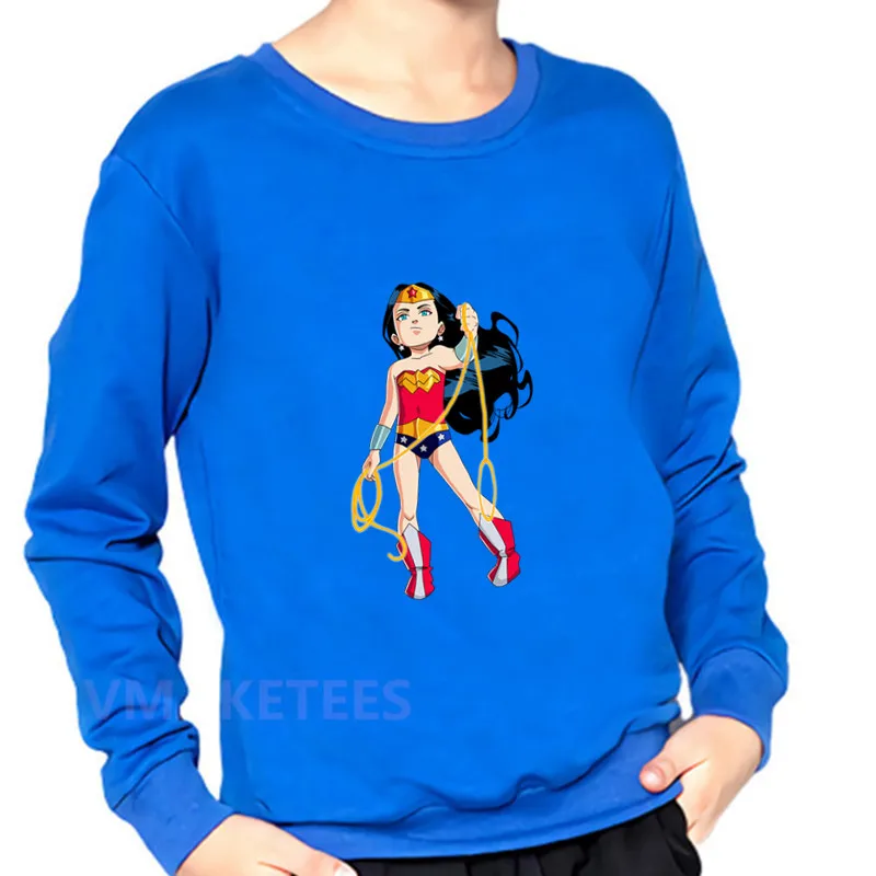 Детские толстовки с капюшоном с мультяшным принтом Wonder Woman Осенняя хлопковая толстовка для мальчиков и девочек Повседневная забавная одежда для малышей KYT5211 - Цвет: 5211F-Blue