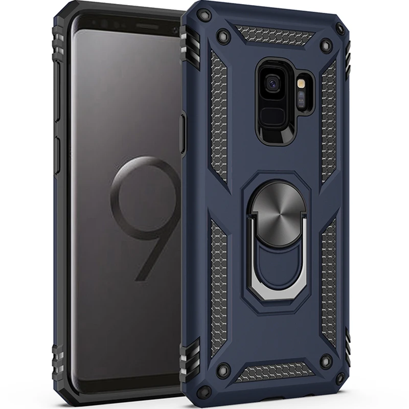 Роскошный чехол с магнитным кольцом для samsung Galaxy S9, Прочный противоударный чехол с подставкой для samsung Galaxy S9 S9 Plus, чехол - Цвет: Blue
